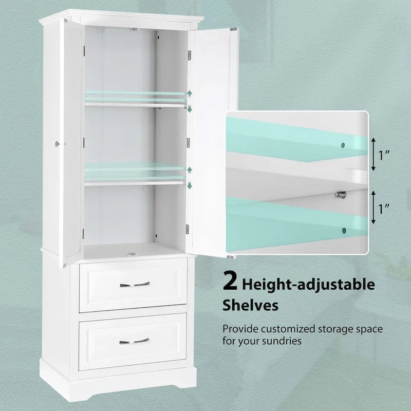 Meuble de Rangement de Salle de Bain Autoportant Blanc 2 Tiroirs de 157 cm de Haut
