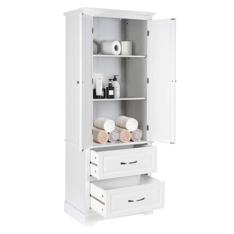 Meuble de Rangement de Salle de Bain Autoportant Blanc 2 Tiroirs de 157 cm de Haut