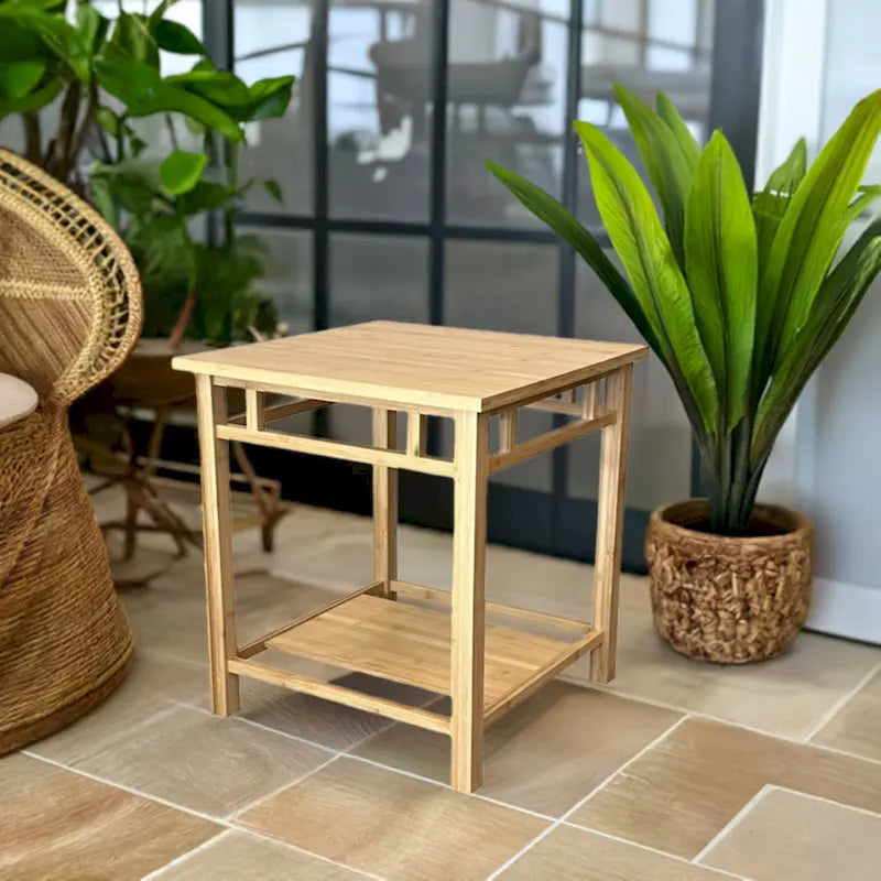 Table d'appoint en bambou massif, étagère inférieure à barreaux ouverts, naturelle, écologique