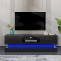 Meuble TV laqué 16 lumières LED RGB 2 tiroirs Étagère ouverte Pour téléviseur jusqu'à 65 pouces
