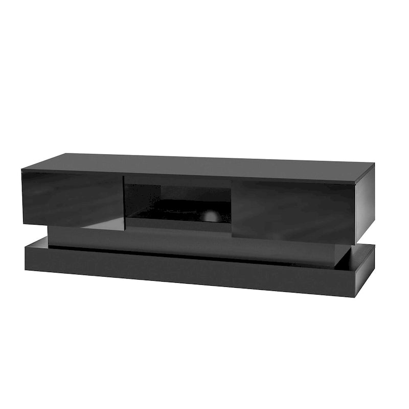 Meuble TV laqué 16 lumières LED RGB 2 tiroirs Étagère ouverte Pour téléviseur jusqu'à 65 pouces