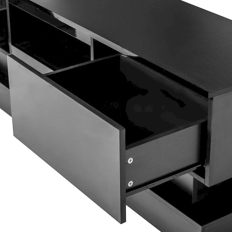 Meuble TV laqué 16 lumières LED RGB 2 tiroirs Étagère ouverte Pour téléviseur jusqu'à 65 pouces