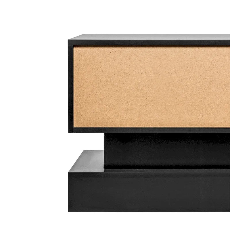 Meuble TV laqué 16 lumières LED RGB 2 tiroirs Étagère ouverte Pour téléviseur jusqu'à 65 pouces