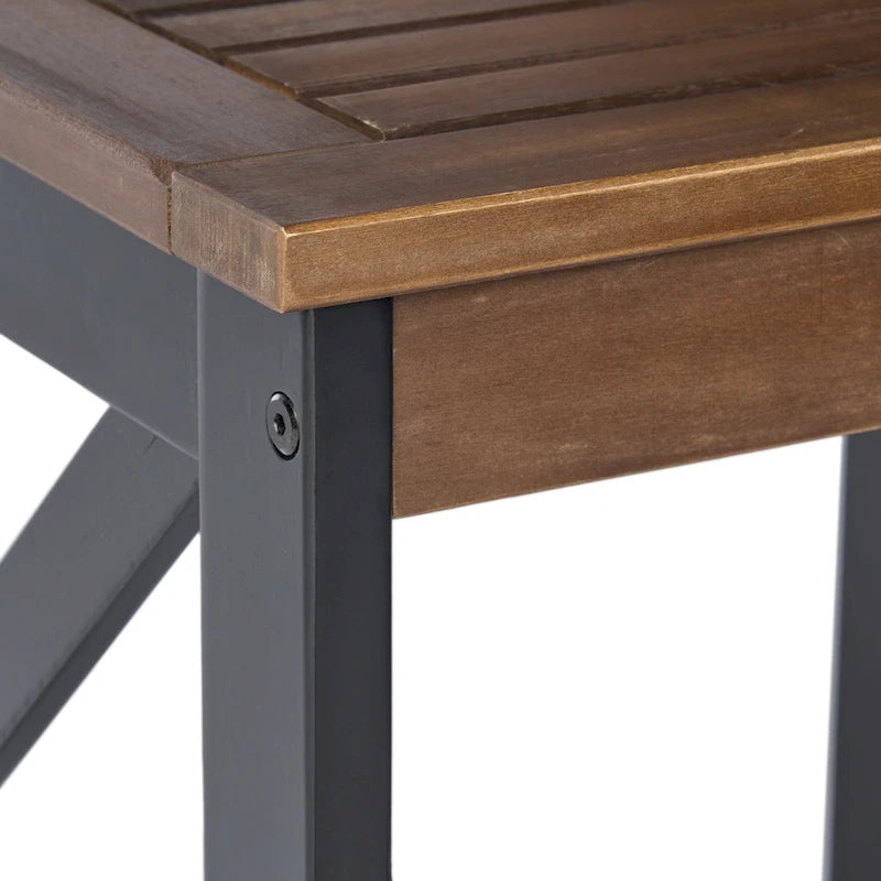 Bout de canapé carré en bois d'acacia de style « ferme » à cadre en X et finition bicolore