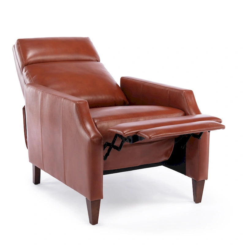Fauteuil inclinable mi-siècle en similicuir à dossier poussoir avec pieds fuselés en bois