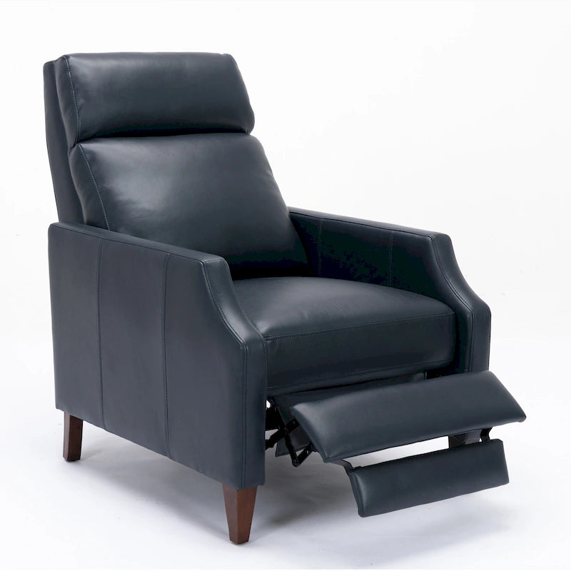 Fauteuil inclinable mi-siècle en similicuir à dossier poussoir avec pieds fuselés en bois