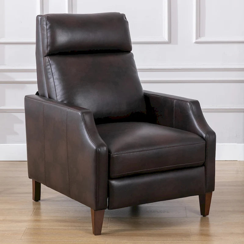 Fauteuil inclinable mi-siècle en similicuir à dossier poussoir avec pieds fuselés en bois