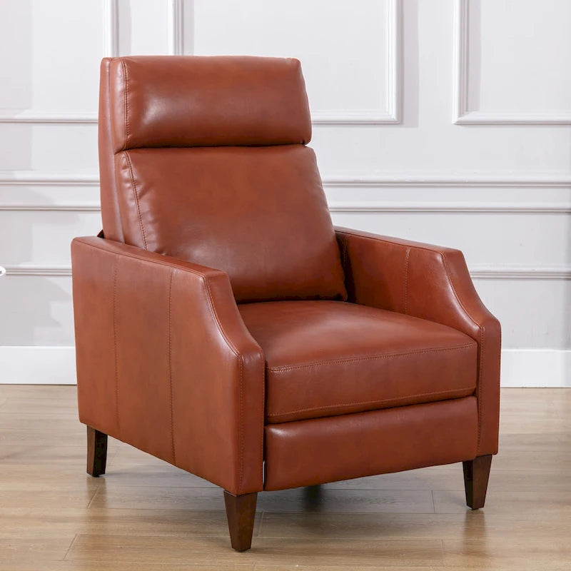 Fauteuil inclinable mi-siècle en similicuir à dossier poussoir avec pieds fuselés en bois