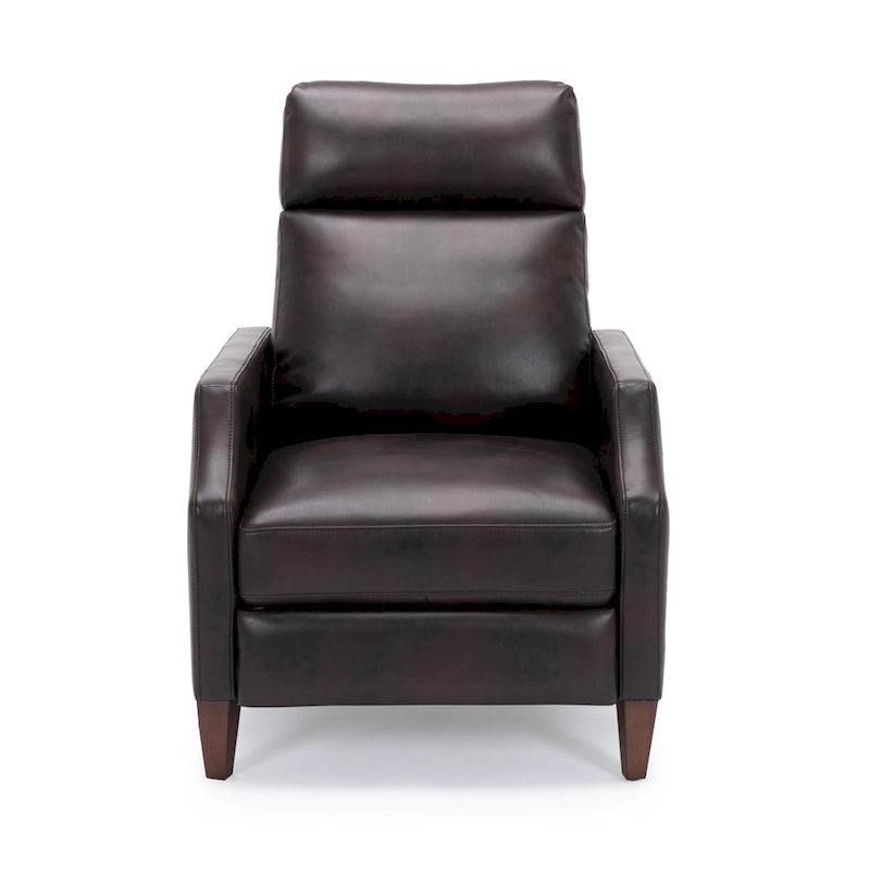 Fauteuil inclinable mi-siècle en similicuir à dossier poussoir avec pieds fuselés en bois