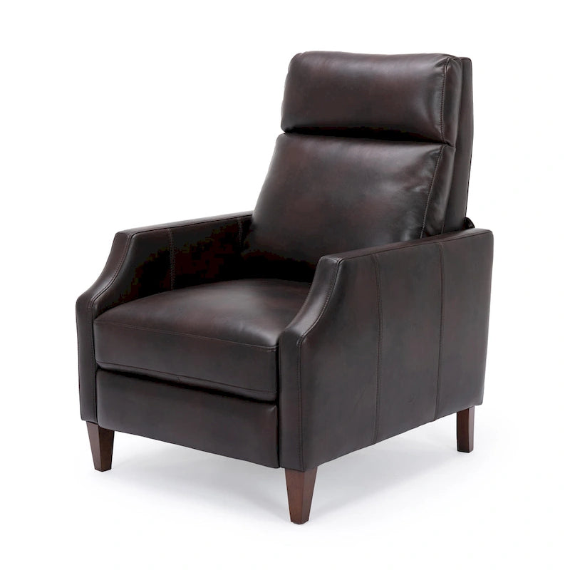Fauteuil inclinable mi-siècle en similicuir à dossier poussoir avec pieds fuselés en bois