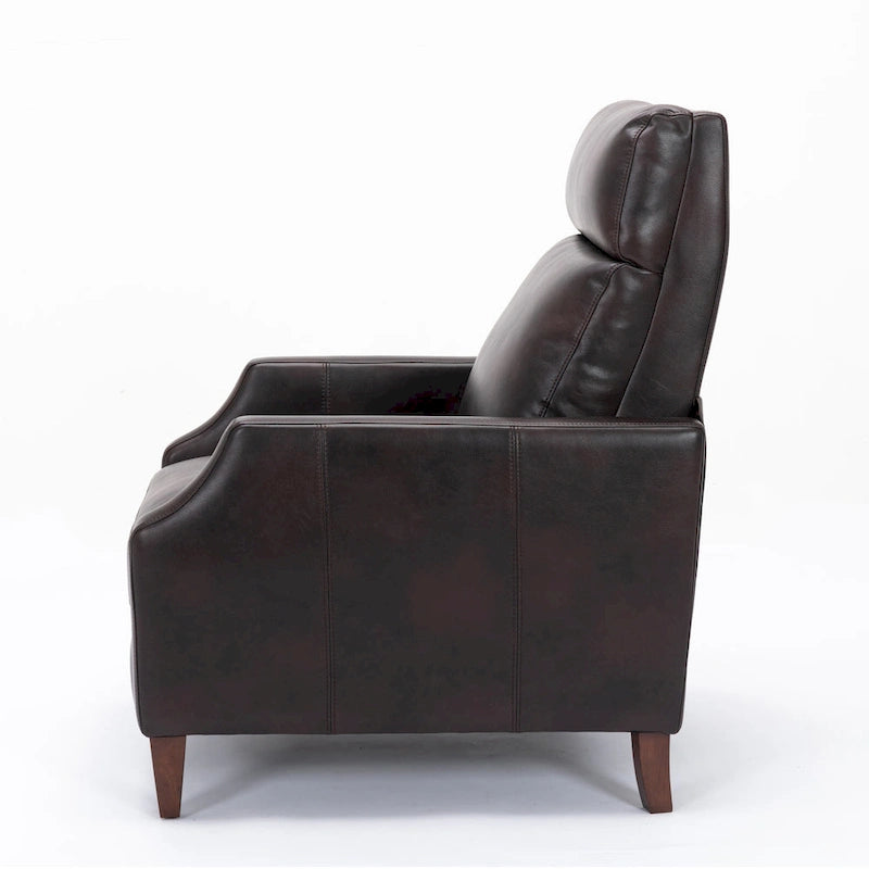 Fauteuil inclinable mi-siècle en similicuir à dossier poussoir avec pieds fuselés en bois
