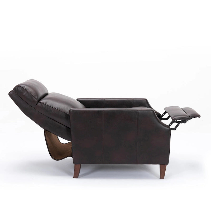 Fauteuil inclinable mi-siècle en similicuir à dossier poussoir avec pieds fuselés en bois