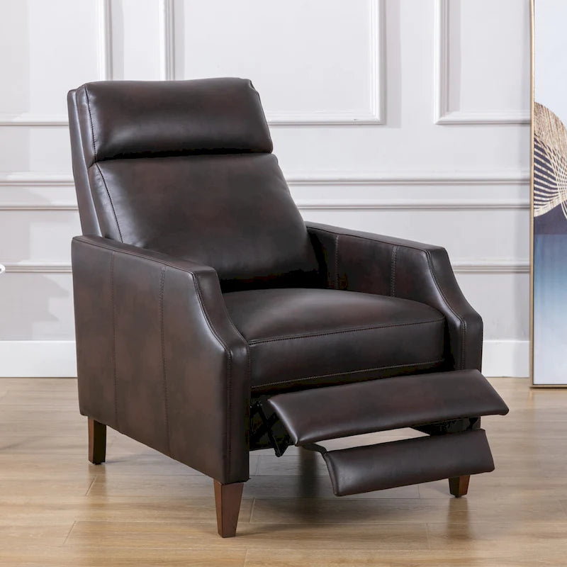 Fauteuil inclinable mi-siècle en similicuir à dossier poussoir avec pieds fuselés en bois
