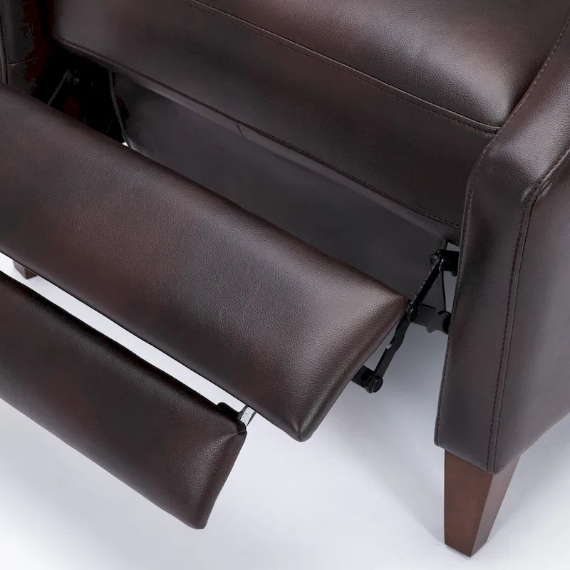 Fauteuil inclinable mi-siècle en similicuir à dossier poussoir avec pieds fuselés en bois