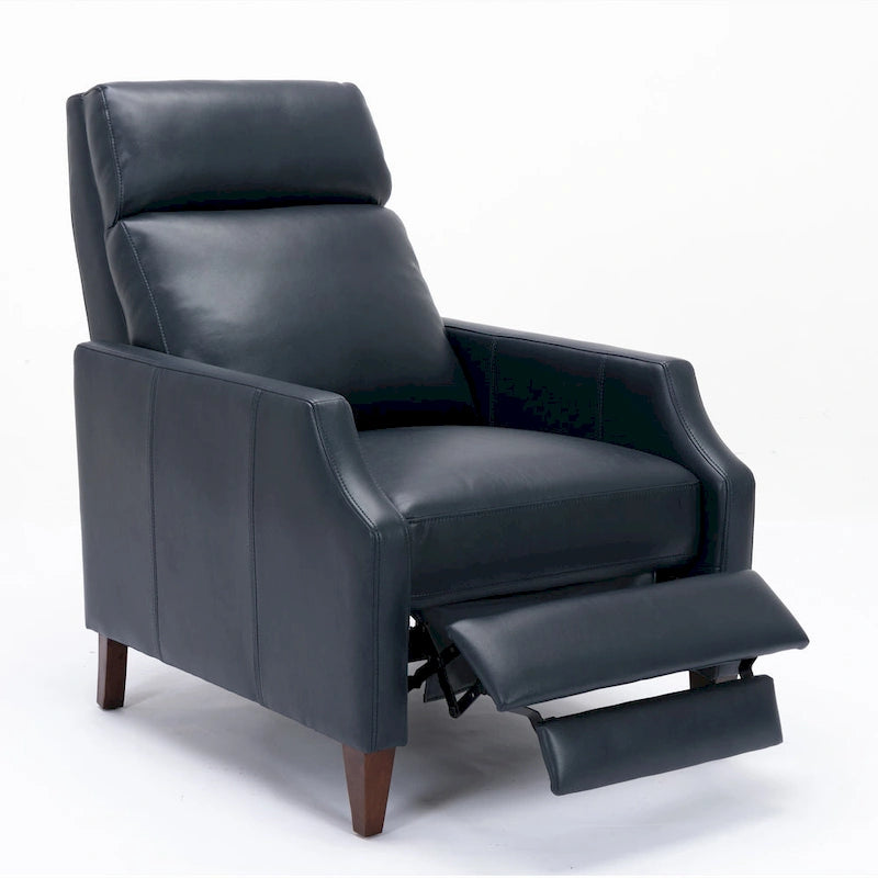 Fauteuil inclinable mi-siècle en similicuir à dossier poussoir avec pieds fuselés en bois