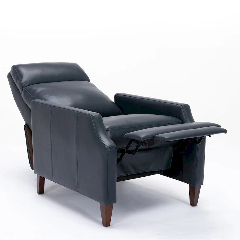 Fauteuil inclinable mi-siècle en similicuir à dossier poussoir avec pieds fuselés en bois