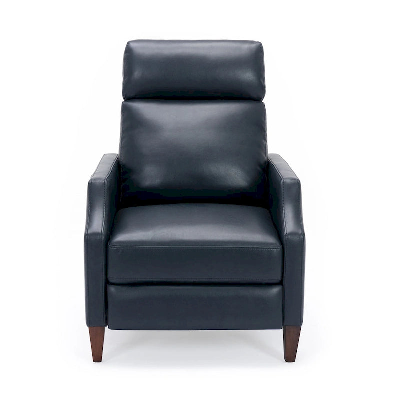 Fauteuil inclinable mi-siècle en similicuir à dossier poussoir avec pieds fuselés en bois