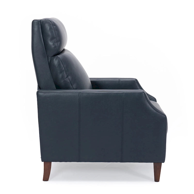 Fauteuil inclinable mi-siècle en similicuir à dossier poussoir avec pieds fuselés en bois