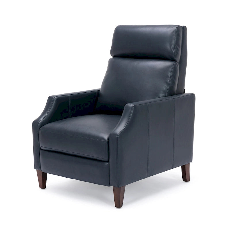 Fauteuil inclinable mi-siècle en similicuir à dossier poussoir avec pieds fuselés en bois