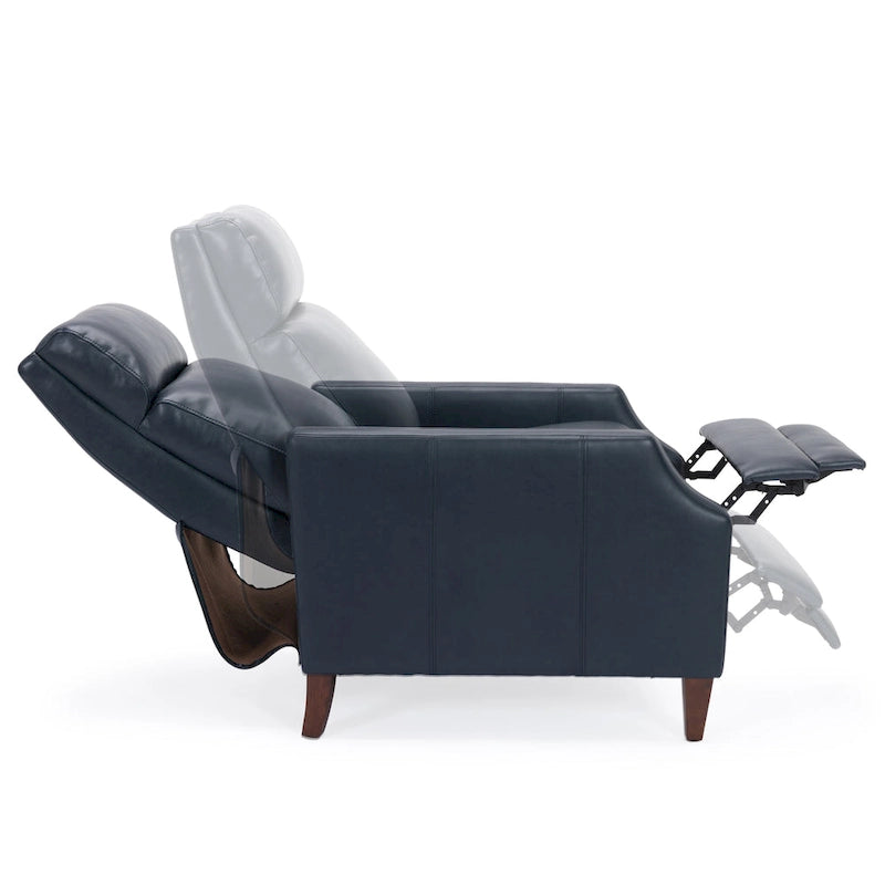 Fauteuil inclinable mi-siècle en similicuir à dossier poussoir avec pieds fuselés en bois