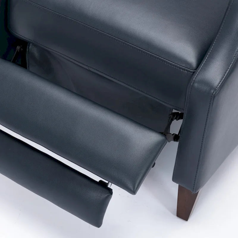 Fauteuil inclinable mi-siècle en similicuir à dossier poussoir avec pieds fuselés en bois