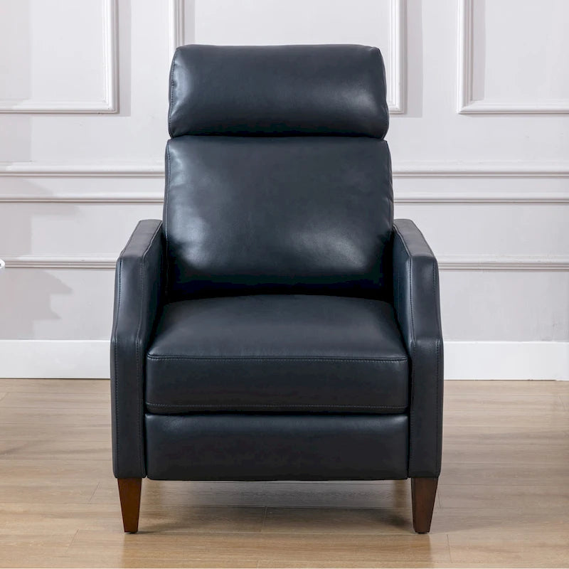 Fauteuil inclinable mi-siècle en similicuir à dossier poussoir avec pieds fuselés en bois