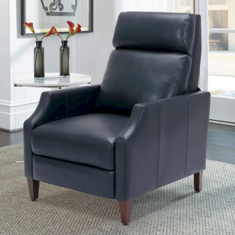 Fauteuil inclinable mi-siècle en similicuir à dossier poussoir avec pieds fuselés en bois
