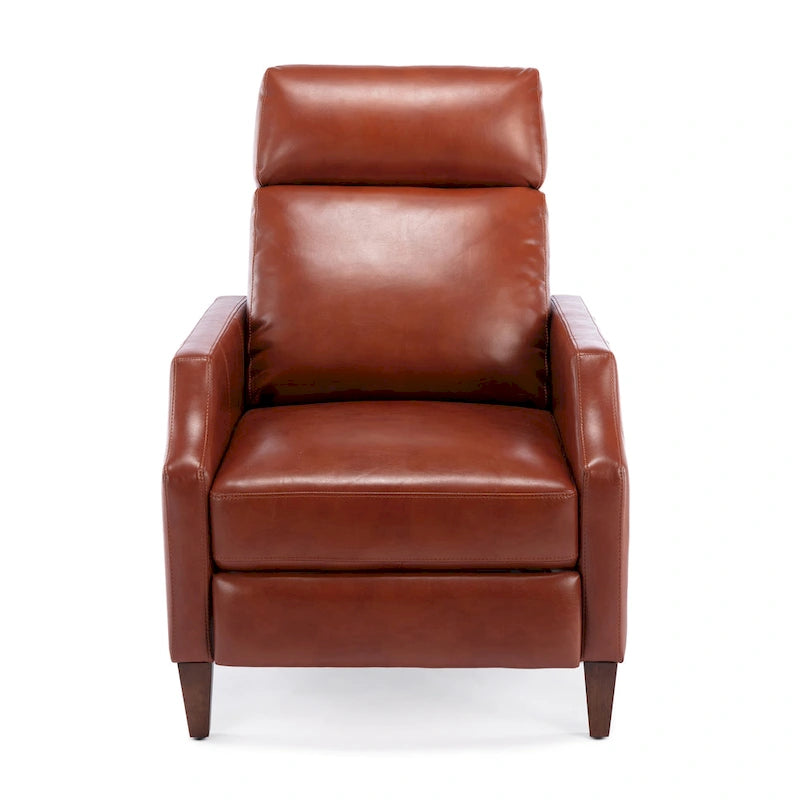 Fauteuil inclinable mi-siècle en similicuir à dossier poussoir avec pieds fuselés en bois