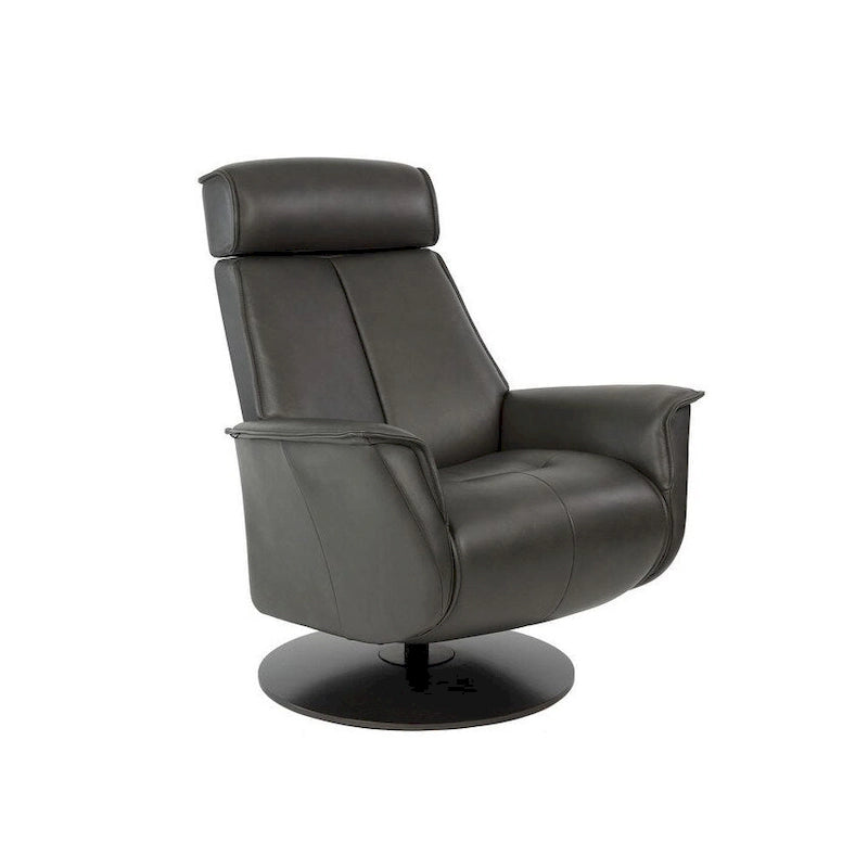 Fauteuil inclinable pivotant en cuir pleine fleur, base anthracite ardoise