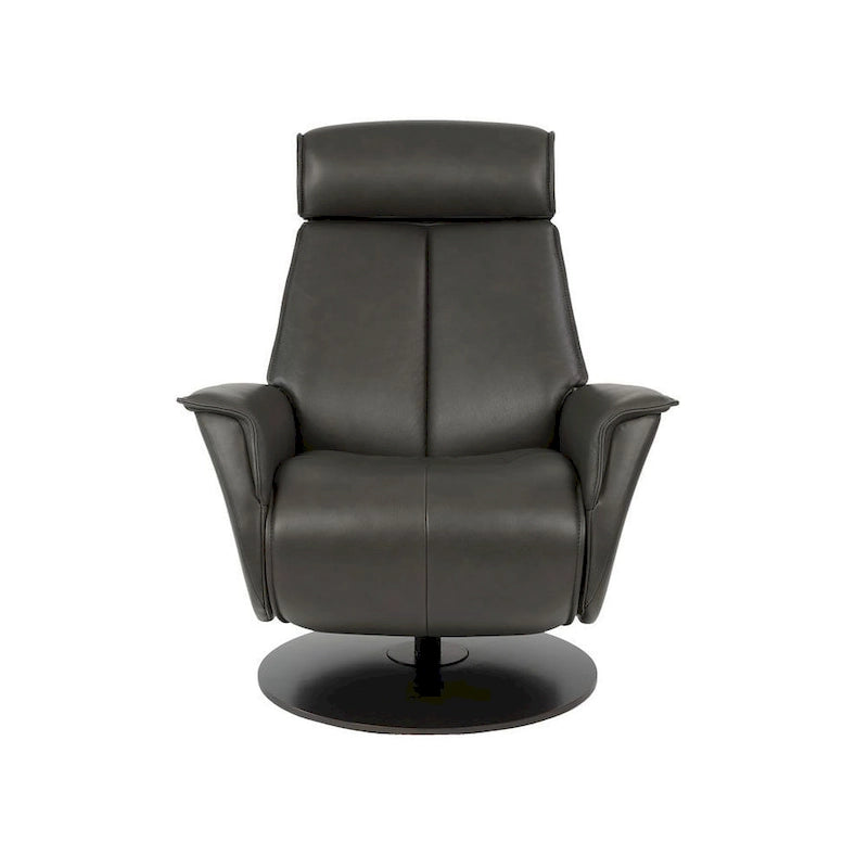 Fauteuil inclinable pivotant en cuir pleine fleur, base anthracite ardoise