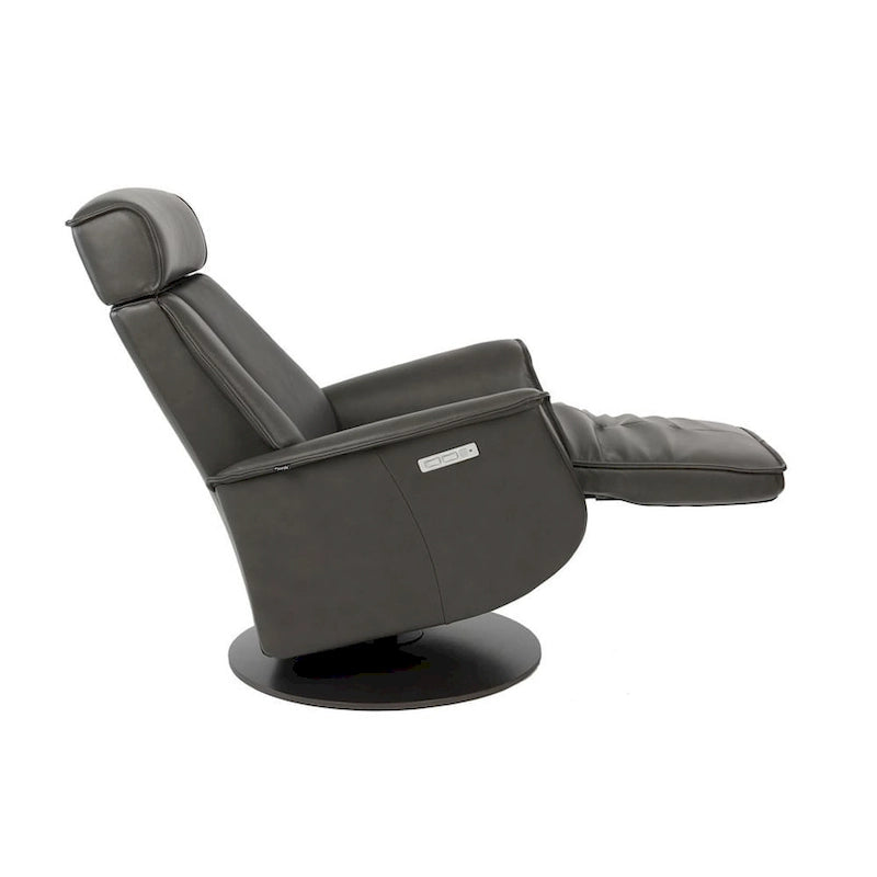 Fauteuil inclinable pivotant en cuir pleine fleur, base anthracite ardoise