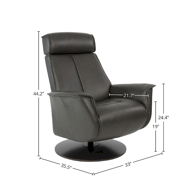 Fauteuil inclinable pivotant en cuir pleine fleur, base anthracite ardoise