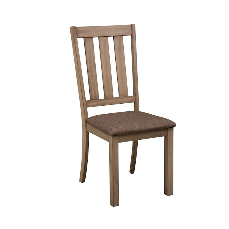 Chaise de salle à manger à lattes, dossier à lattes, assise rembourrée, bois d'hévéa, grès, lot de 2