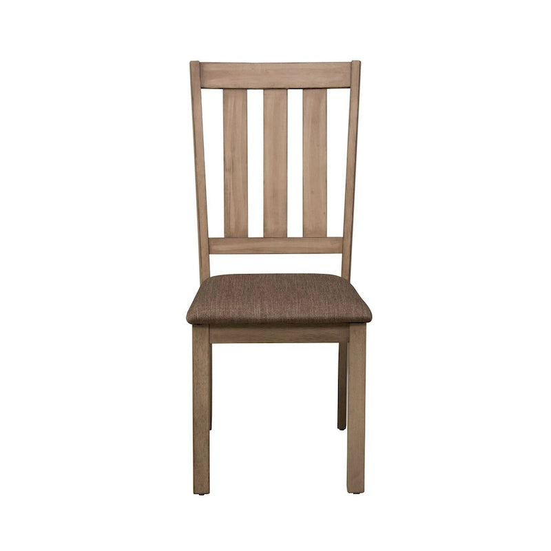Chaise de salle à manger à lattes, dossier à lattes, assise rembourrée, bois d'hévéa, grès, lot de 2