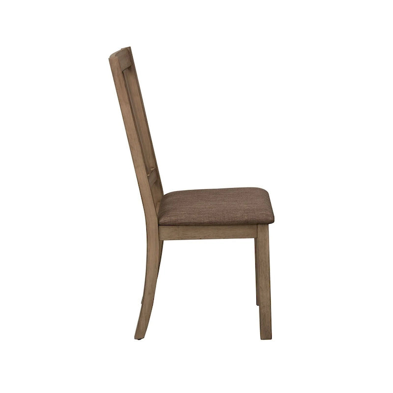 Chaise de salle à manger à lattes, dossier à lattes, assise rembourrée, bois d'hévéa, grès, lot de 2