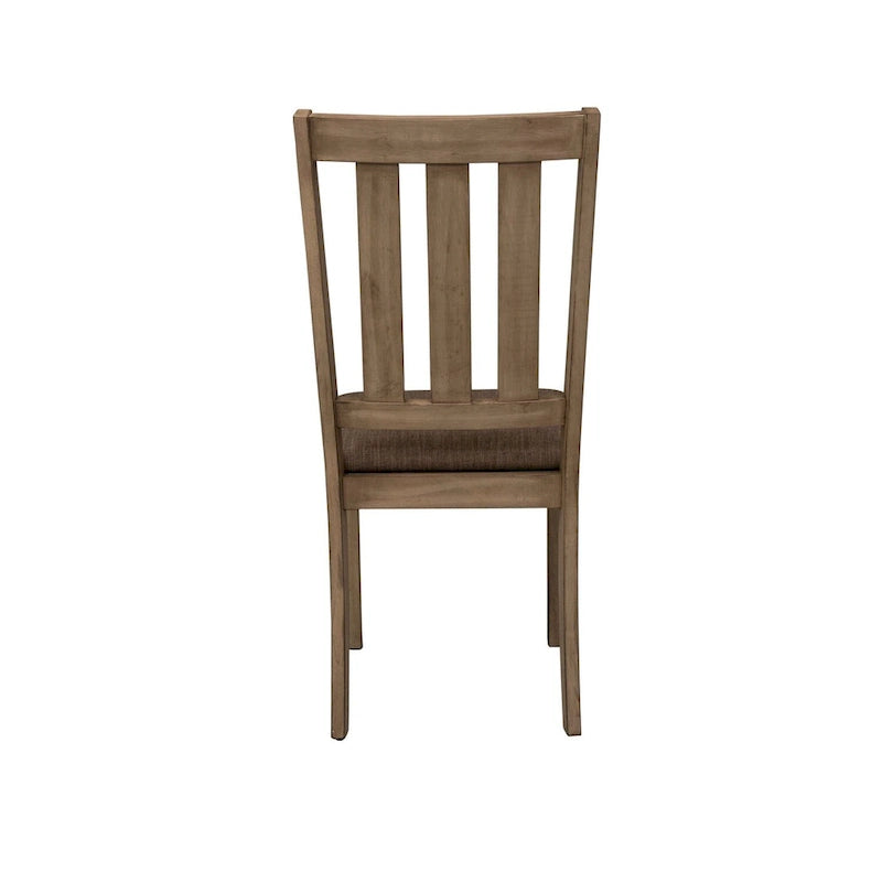 Chaise de salle à manger à lattes, dossier à lattes, assise rembourrée, bois d'hévéa, grès, lot de 2