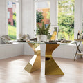 Table à manger rectangulaire en verre trempé de 63 po, piètement sculptural en métal torsadé, 6 places