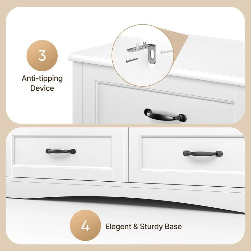 Commode double à 6 tiroirs en MDF blanc, organisateur de rangement, poignées noires