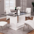 Table de salle à manger rectangulaire 59 pouces plateau en verre trempé piètement en U blanc