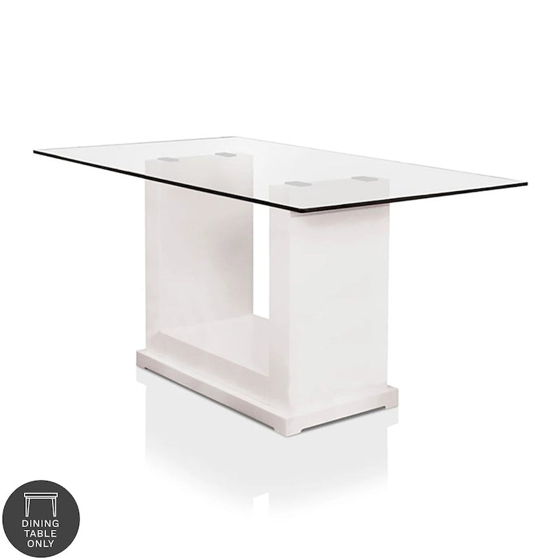 Table de salle à manger rectangulaire 59 pouces plateau en verre trempé piètement en U blanc