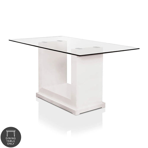 Table de salle à manger rectangulaire 59 pouces plateau en verre trempé piètement en U blanc