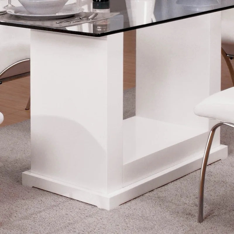 Table de salle à manger rectangulaire 59 pouces plateau en verre trempé piètement en U blanc