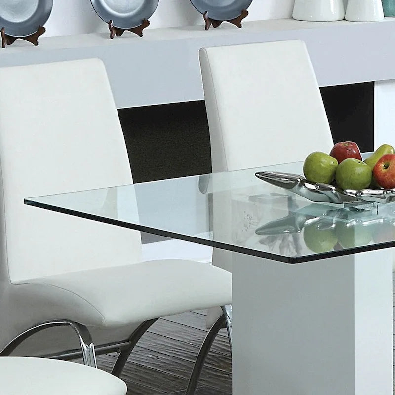 Table de salle à manger rectangulaire 59 pouces plateau en verre trempé piètement en U blanc