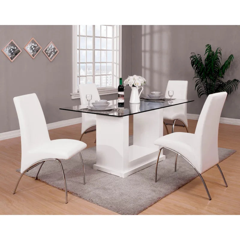 Table de salle à manger rectangulaire 59 pouces plateau en verre trempé piètement en U blanc