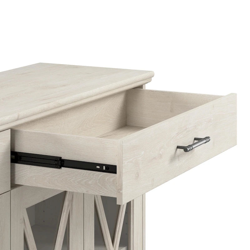 Meuble TV de ferme 165 cm Chêne blanc lin Vitrine Tiroirs
