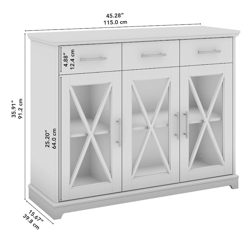 Meuble TV de ferme 165 cm Chêne blanc lin Vitrine Tiroirs