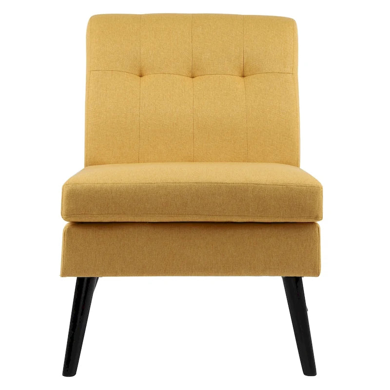 Fauteuil d'appoint capitonné moderne du milieu du siècle, tissu en lin, pieds en bois noir, sans accoudoirs