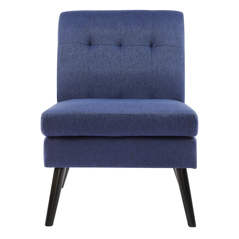 Fauteuil d'appoint capitonné moderne du milieu du siècle, tissu en lin, pieds en bois noir, sans accoudoirs