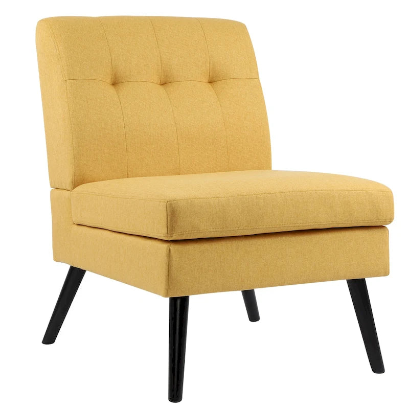 Fauteuil d'appoint capitonné moderne du milieu du siècle, tissu en lin, pieds en bois noir, sans accoudoirs