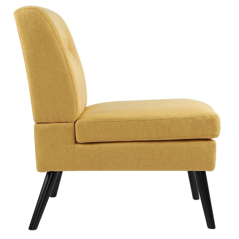 Fauteuil d'appoint capitonné moderne du milieu du siècle, tissu en lin, pieds en bois noir, sans accoudoirs